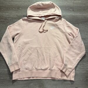 Nike Hoodie Womens Medium Pink Fleece Hooded Sweatshirt Drawstring Pullover